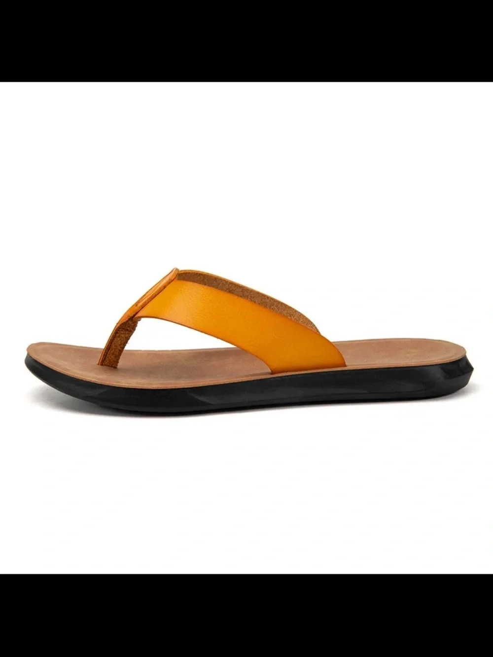 Men's Yellow-Tan Leather Flip-Flop Sandals